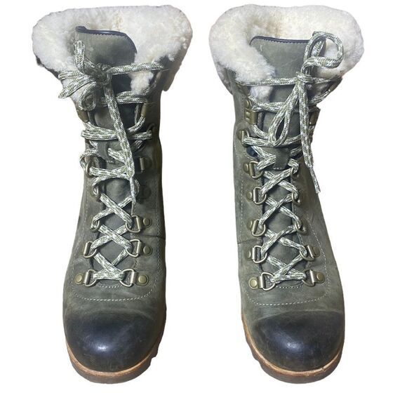 Sorel conquest wedge booties shearling leather in nori 8 distressed Sherpa - Picture 3 of 8